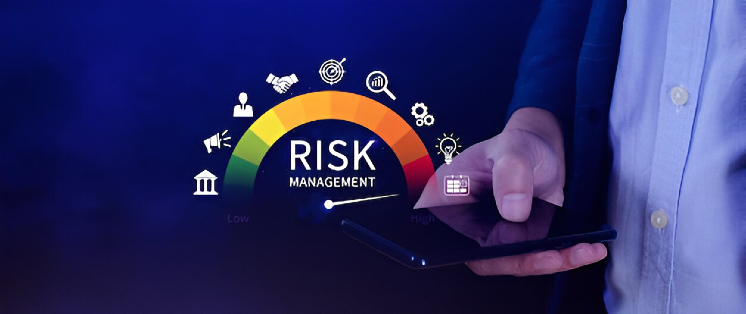 Risk management dashboard colorful gauge and icons