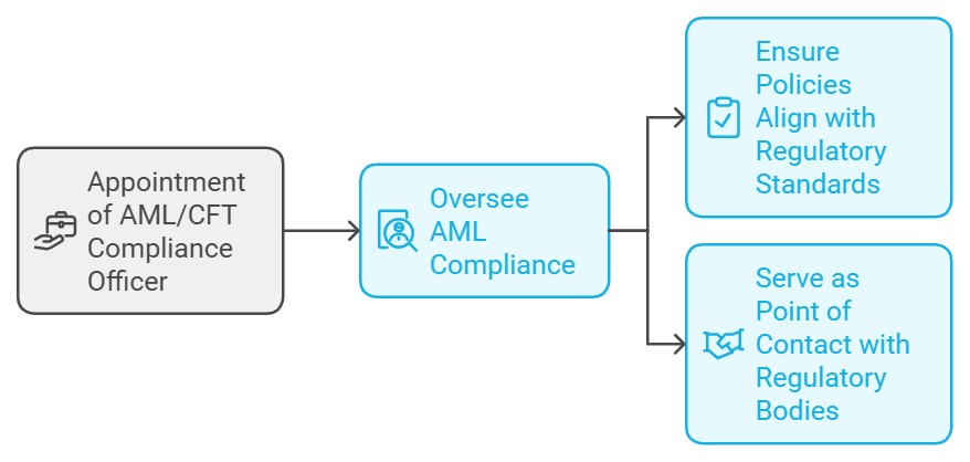 AML compliance officer duties and responsibilities flowchart.