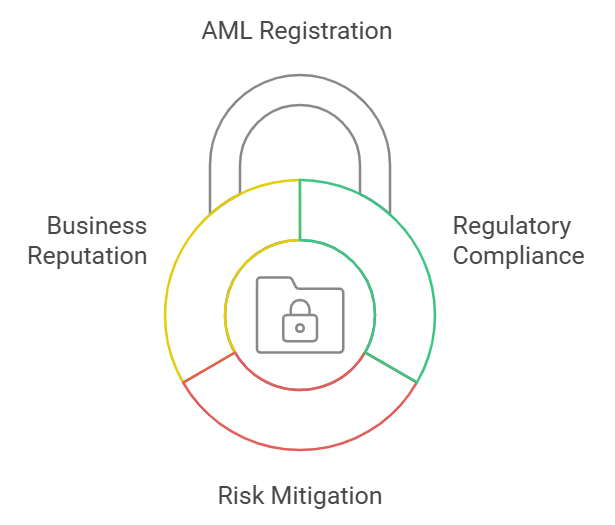 Infographic on AML registration and compliance benefits.