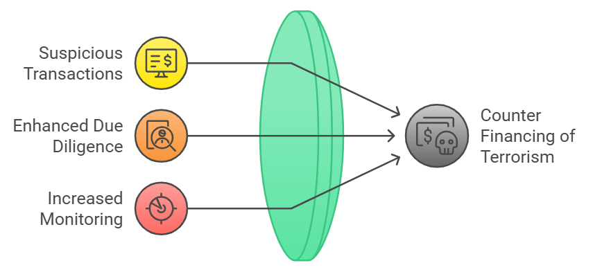 Diagram showing steps for countering terrorism financing.